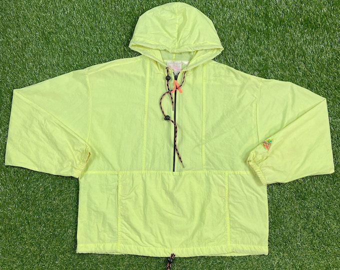 Vintage Graphic Windbreaker Zip Up Jacket Size Large L Ocean Official Equipment Streetwear Sport Active Wear Neon Light Rain Coat 1990s