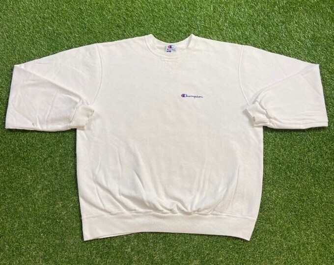 Vintage Plain White Champion Crewneck Sweatshirt Size Xtra Large XL Quality 1990s Oversized Comfy Great Fit Original 90s Pull Over
