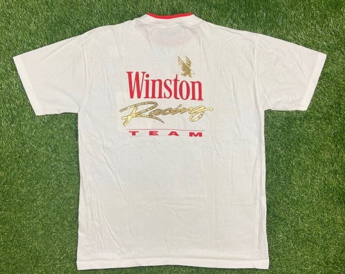 Vintage Winston Racing Team T Shirt Tee American Born Made USA Size Xtra Large XL Sport Racing Stripe Car Race 1980s 80s NASCAR Dale
