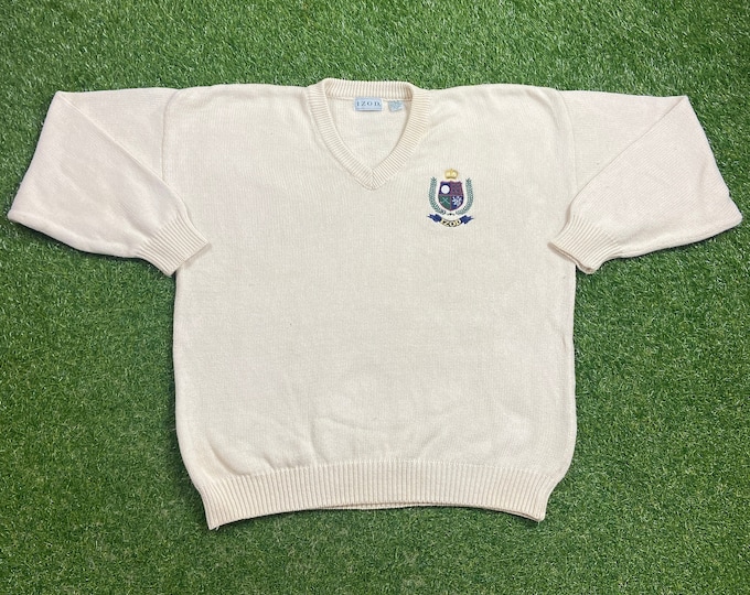 Vintage Izod V Neck Sweater Size Xtra Large XL White 1980s 80s Lacoste Crocodile Designer Paris Streetwear Comfy Crest Golf Quality
