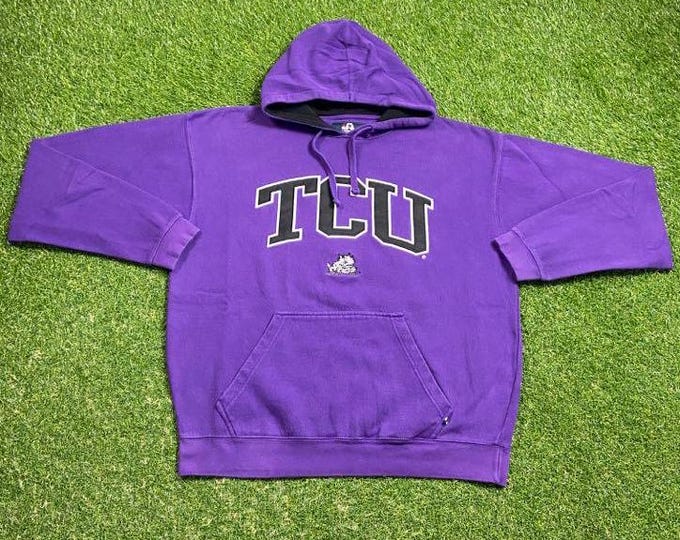 Vintage Texas Christian University Hoodie Sweatshirt Size Xtra Large XL TCU NCAA College Football Fort Worth 1990s 90s Pull Over Oversized
