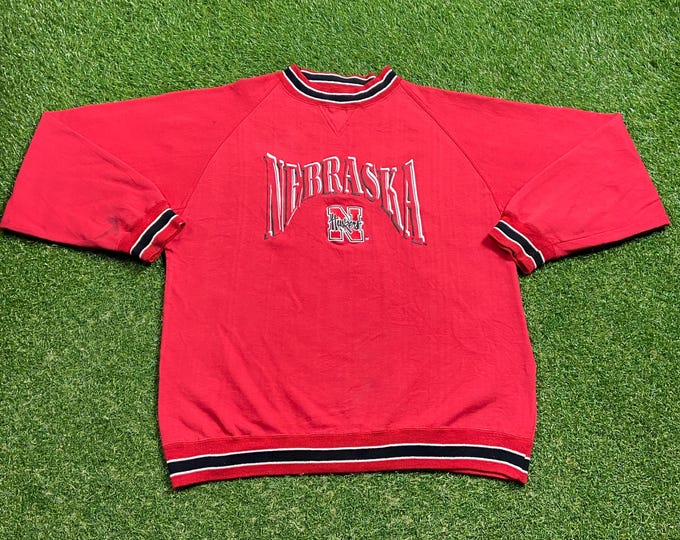 Vintage University of Nebraska Cornhuskers Crewneck Sweatshirt Size Large L NCAA College Football 1990s 90s Pull Over Oversized