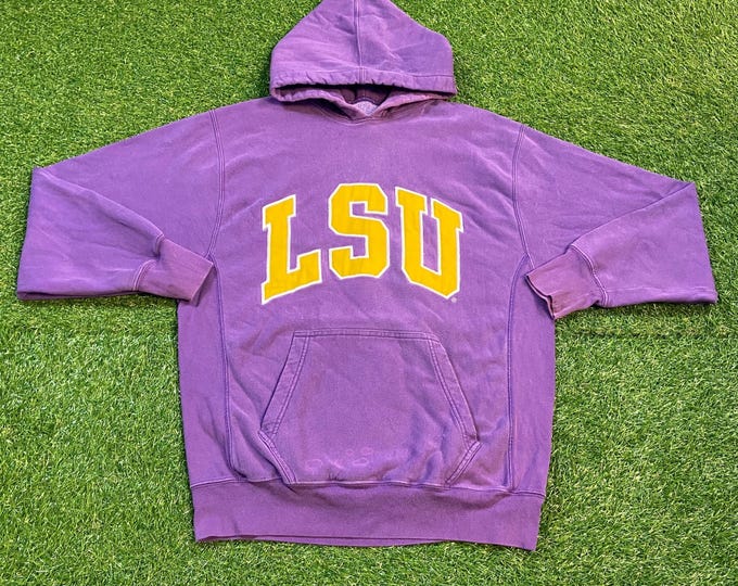 Vintage Louisiana State University Hoodie Sweatshirt Size Medium M NCAA College Football Fighting Tigers LSU Pull Over 1990s 90s