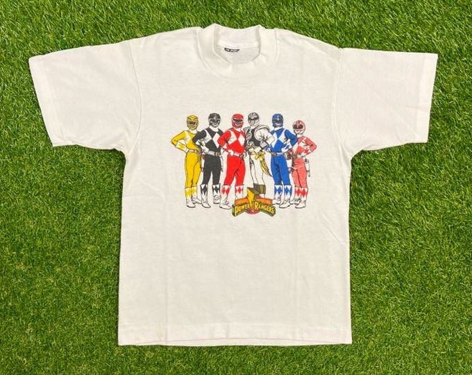 Vintage Power Rangers T Shirt Tee Size 14-16 XS Small Might Morphin Jason Billy Zack Fox Classic Cartoon TV Animation 1990's 90s Youth Kids