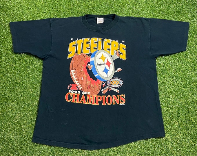 Vintage Pittsburgh Steelers T Shirt Tee Mendez Sportswear Made Usa NFL Football AFC Pennsylvania Super Bowl XXX 1990s 90s