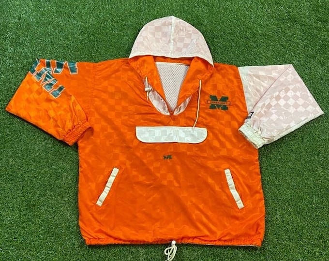 Vintage University of Miami Hurricanes Windbreaker Jacket Size XXL 2XL NCAA College Football 305 The U Florida Light Rain Coat 1990s 90s