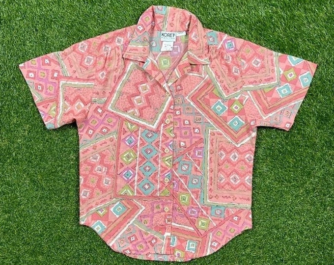 Vintage Wacky Fun Art  Button Down Shirt Koret Petites Size Xtra Small XS 80s 1980s Original Classic Party Festival Pop Casual