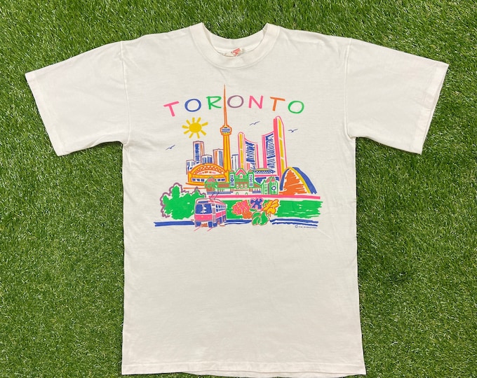 Vintage Toronto Canada T Shirt Tee Cityscape Made in Canada Size Large L Raptors Blue Jays 1980s 80s Six Drake