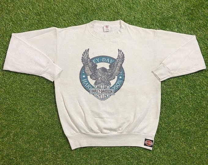 Vintage Harley Davidson Crewneck Sweatshirt Made USA Size Xtra Large XL HOG Bike Week Motorcycle 1990s 90s Pull Over Oversized