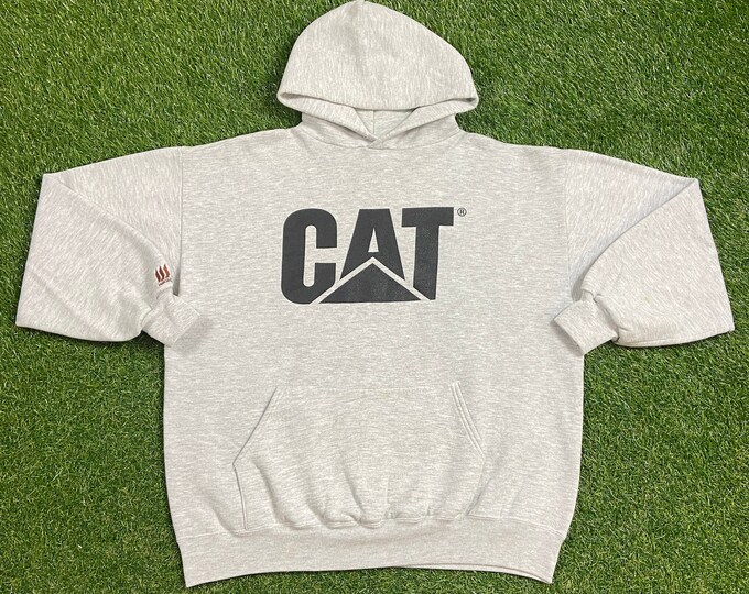 Vintage Cat Hoodie Sweatshirt Made USA Size XL Ring Lift Construction Tractor Agricultural Machinery Gardening Manufacturer 1990s 90s