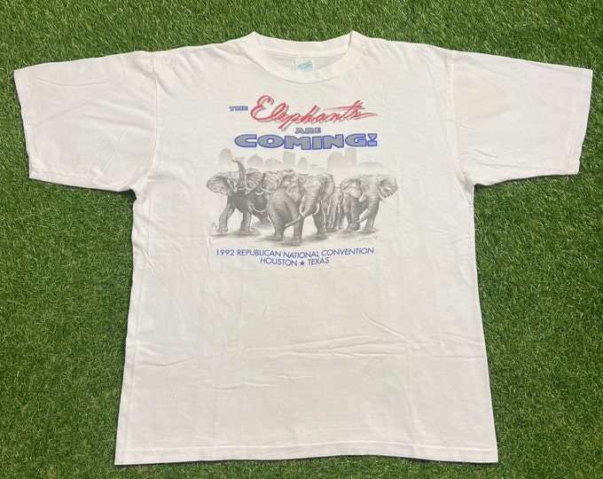 Vintage The Elephants are Coming T Shirt Tee Size XL Republican National Conventional Houston Texas Political Politics Government 1990s 90s