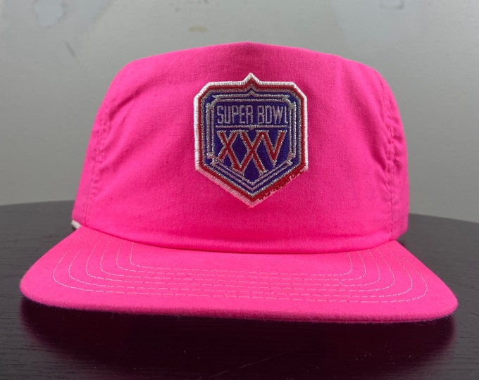 Vintage Super Bowl XXV 1991 Neon Pink Snapback Hat Cap New Era Made USA OSFA Nfl Football 1990s 90s