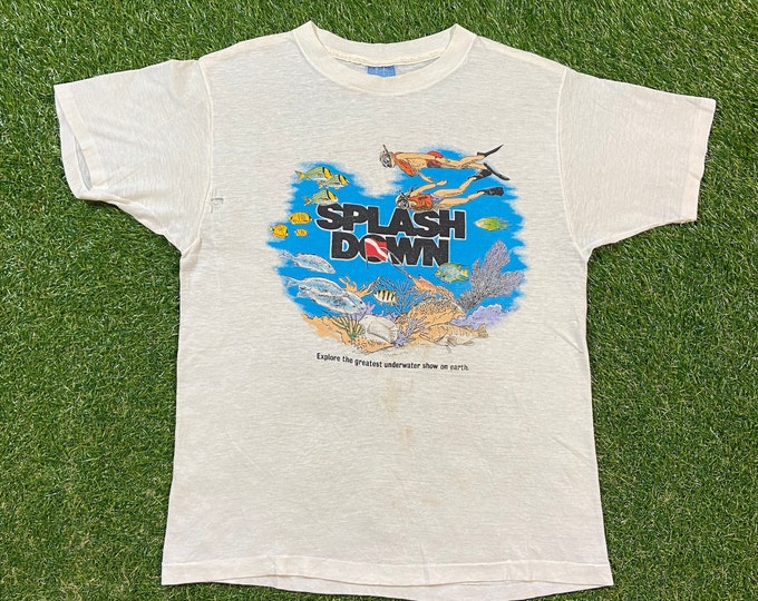 Vintage Splash Down T Shirt Tee Size Small S Star Ship Royale Snorkeling Scuba Aquatic Deep Blue Sea Planet Ocean Scuba Diving 1990s 90s