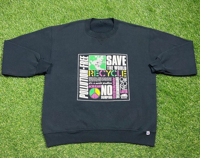 Vintage Pollution Free Crewneck Sweatshirt Size Xtra Large Mother Nature Earth Day Green Save the Planet Environment Eco Friendly 1990s 90s