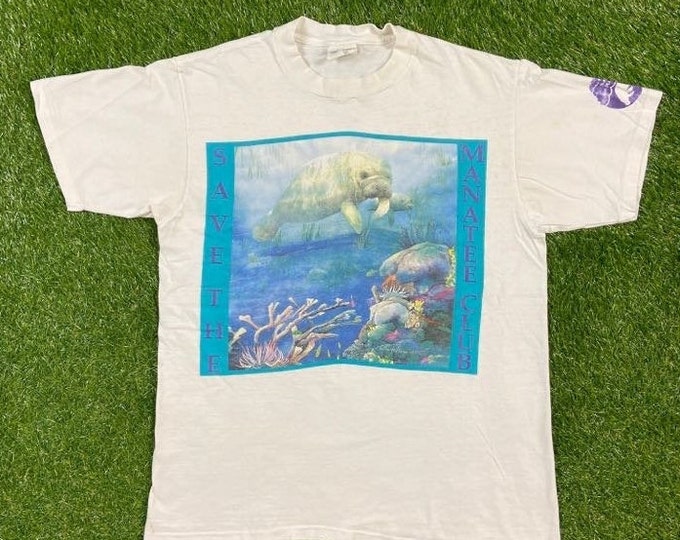 Vintage Save the Manatees 1991 T Shirt Tee Down to Earth Products Made USA Size Large L Sea Life Sea World