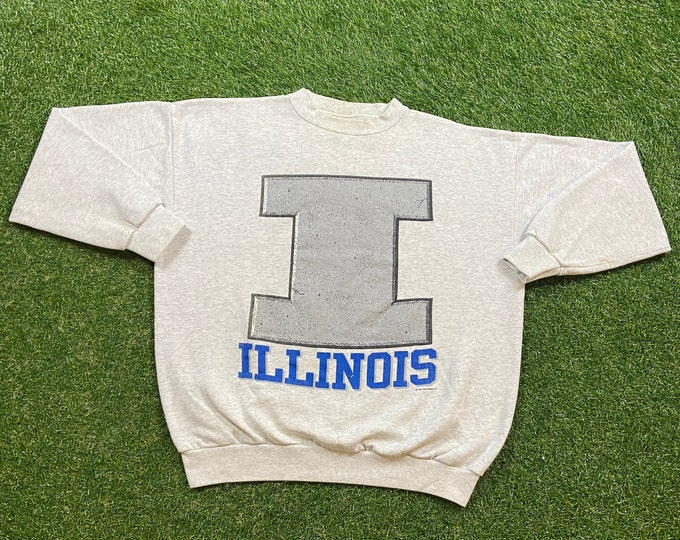 Vintage University of Illinois Crewneck Sweatshirt Size XXL 2XL NCAA College Basketball Fighting Illini Classic Chief Pull Over Oversized