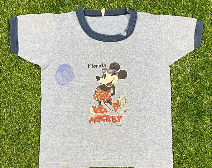 Vintage Mickey Mouse T Shirt Tee Size Youth Small Fits Like XXS Walt Disney World Magic Kingdom Orlando Florida 1980s 80s Tri Blend