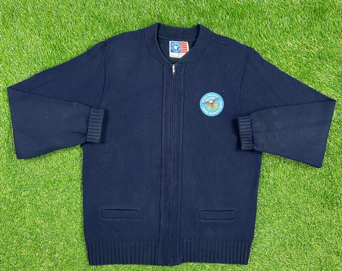 Vintage Semper Vigilantia Defense Protective Service Cardigan Sweater San Francisco Knitting Mills Inc Size Xtra Large XL 1950s 50s