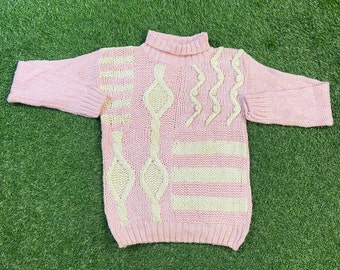 Vintage Pink Knit Crewneck Sweater Maurada Size Medium M Quality Warm Winter Fashion Pull Over 1980s 80s