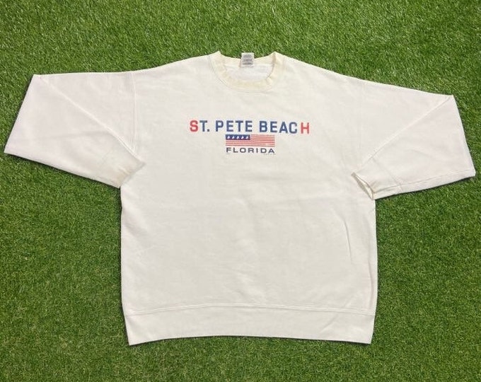 Vintage St Pete Beach Crewneck Sweatshirt Size Xtra Large XL Sunshine State Tropical Florida FL 1990s 90s Tourist Pull Over Oversized