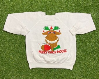Ugly Christmas Sweater Sweatshirt Merry Chris Moose Vintage Tacky Holiday Party Merry Santa Claus Classic Xmas Tree Size Medium M 80s 90s