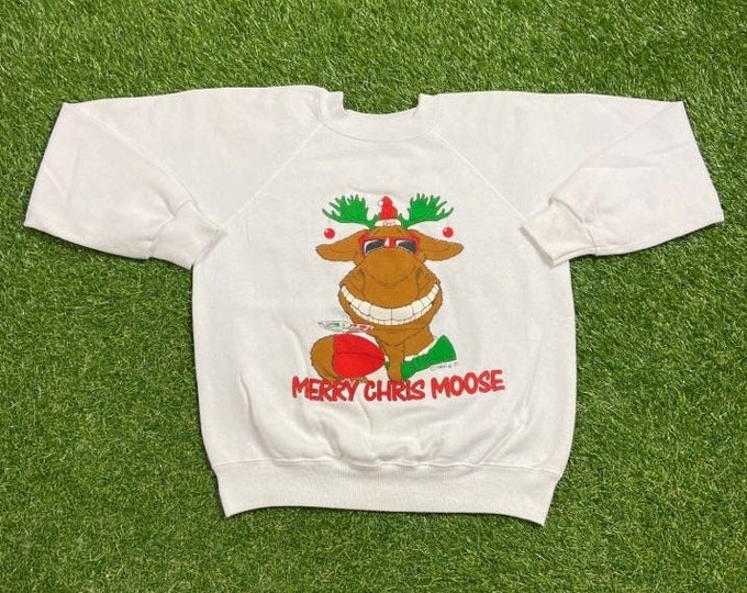 Ugly Christmas Sweater Sweatshirt Merry Chris Moose Vintage Tacky Holiday Party Merry Santa Claus Classic Xmas Tree Size Medium M 80s 90s