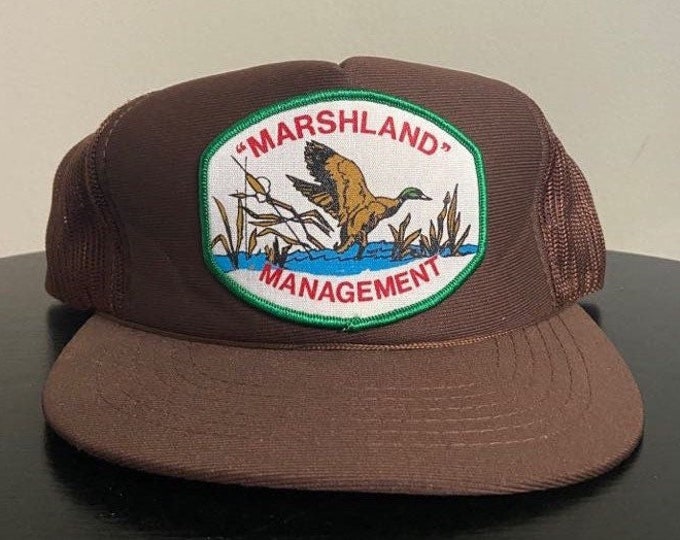 Vintage Marshland Management Snapback Hat YR Headwear OSFA Trucker Cap 1980s 80s Mesh Outdoor Duck