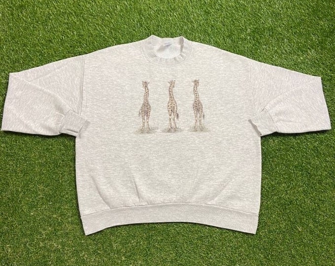 Vintage Giraffe Crewneck Sweatshirt Made USA Size Xtra Large XL Animal Zoo Safari Africa 1990s 90s Pull Over Oversized