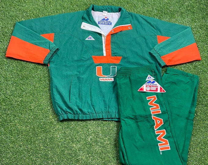 Vintage University of Miami Hurricanes Windbreaker Set Xtra Large XL NCAA College Football 305 Florida Jacket Pants 1990s 90s Tracksuit New
