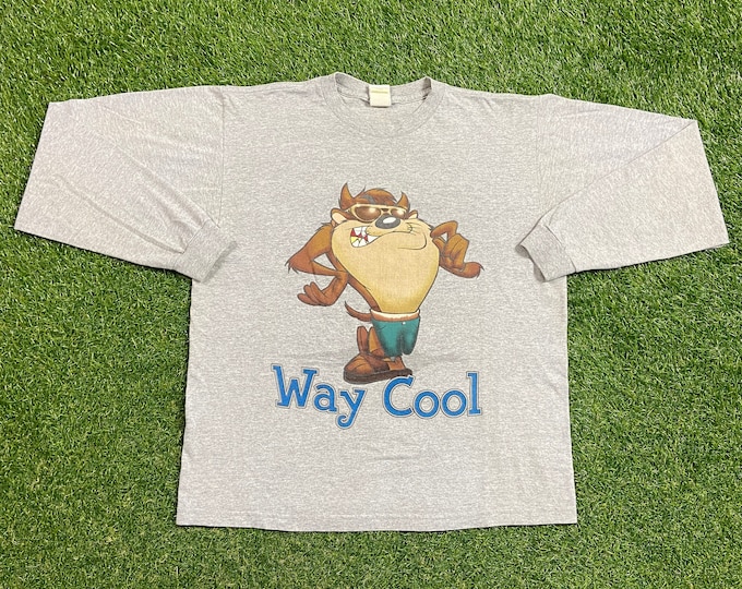 Vintage Looney Tunes Taz Long Sleeve T Shirt Made USA Size Medium M Cartoon Tazmanian Devil Warner Bros Bugs Bunny Space Jam 1990s 90s