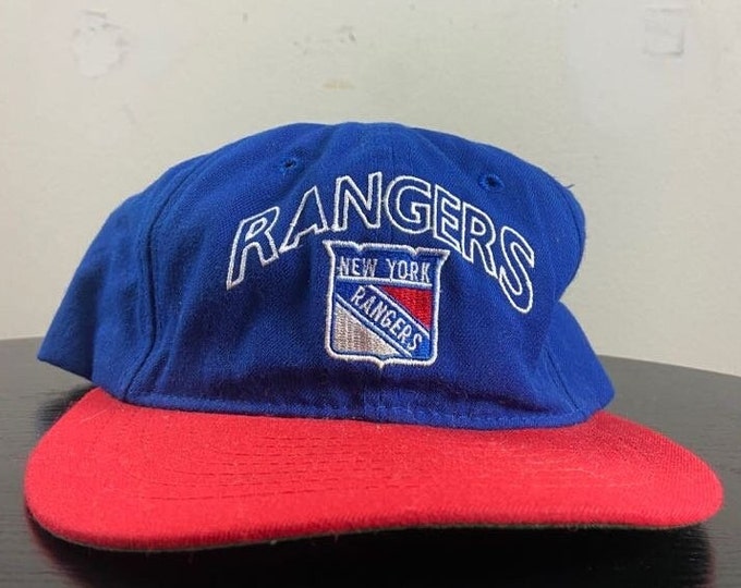 Vintage New York Rangers Snapback Hat Roman Made Usa OSFA NHL Hockey Old Logo 90s NYR Madison Square Garden 1990s