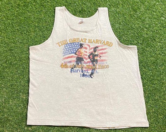 Vintage The Great Harvard 4th of July Road Race Tank Top Shirt Tee Made USA Size Xtra Large XL 5 Mile Run Marathon Massachusetts 1990s 90s