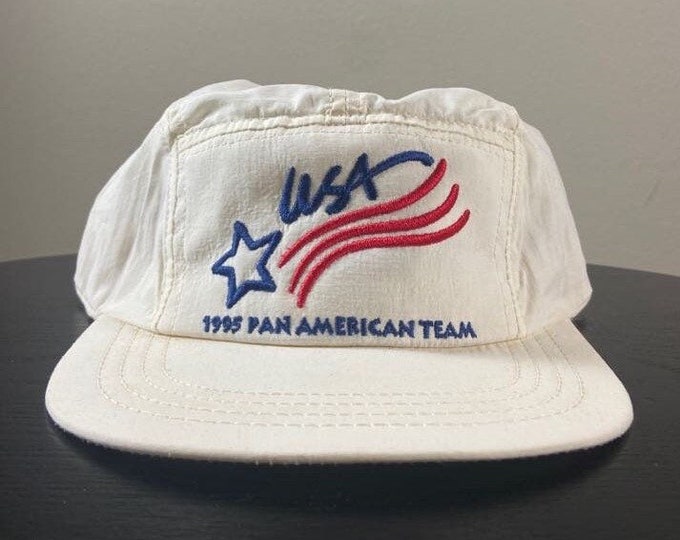 Vintage USA 1995 Pan American Team Strap Back Hat Champion Made USA OSFA Olympics Dream Team Classic Headwear Sportswear Cap 1990s 90s
