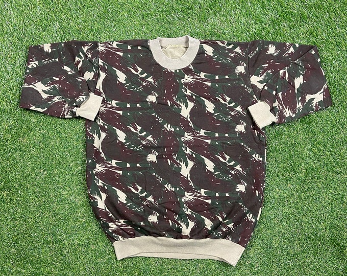 Vintage Camo Crewneck Sweatshirt Size Small Army Fatigue Pull Over 1980s 80s