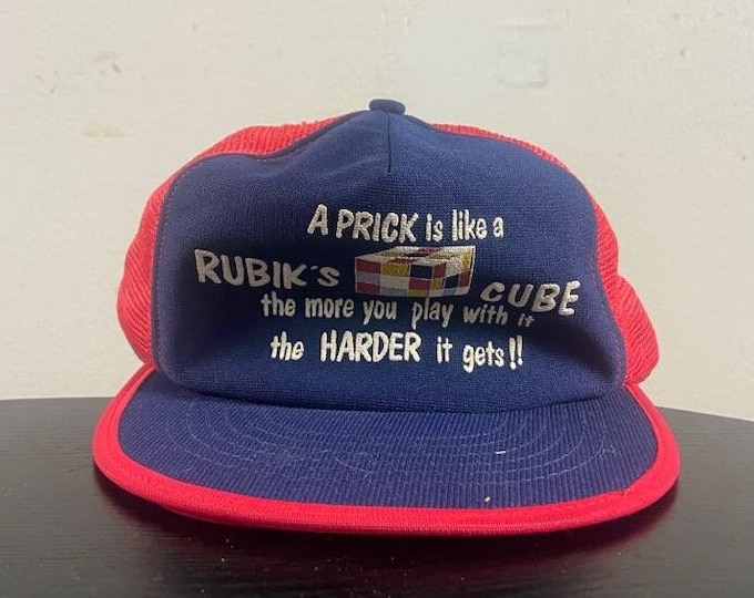 Vintage Rubik's Cube Snapback Hat Made USA OSFA Funny Saying Comical Cap 1980s 80s Trucker Hat