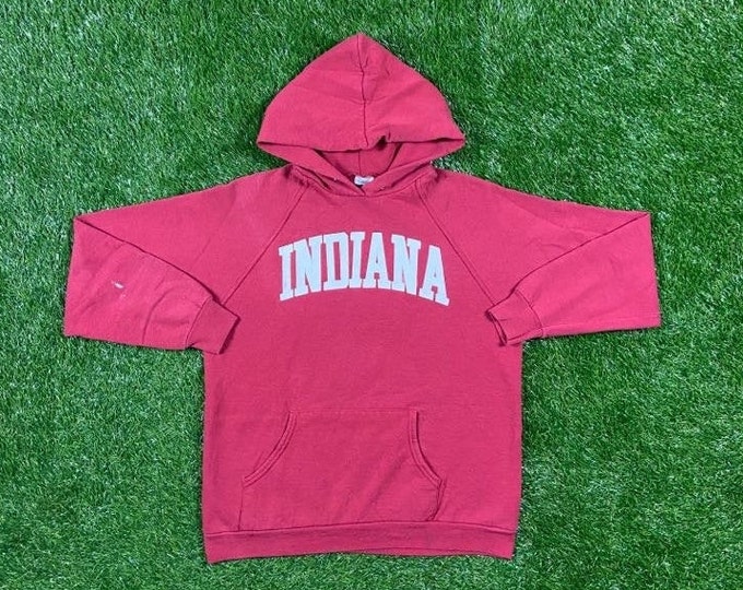 Vintage Indiana University Hoosiers Hoodie Sweatshirt Size Medium 1990s Classic NCAA College Football Pull Over Warm Comfy Cozy M
