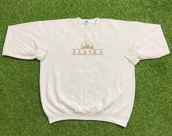 Vintage Alaska Crewneck Sweatshirt Gildan Size Large L Northern Lights Pull Over Oversized 1990s 90s