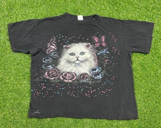 Vintage Cat T Shirt Tee T Shirt Size XXL 2XL Classic Animal Graphic Shirt 1980s 80s Kitty