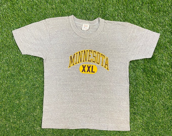 Vintage University of Minnesota Golden Gophers T Shirt Tee Champion Made USA Size Youth XL NCAA College Football 1980s 80s Grey