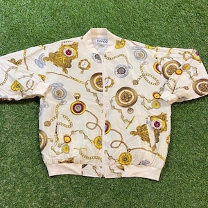 Vintage Coaco Jacket Size Medium M Quality Great Fit Classic Artsy Fashion 1980s 80s Silk Bomber Zip up All Over