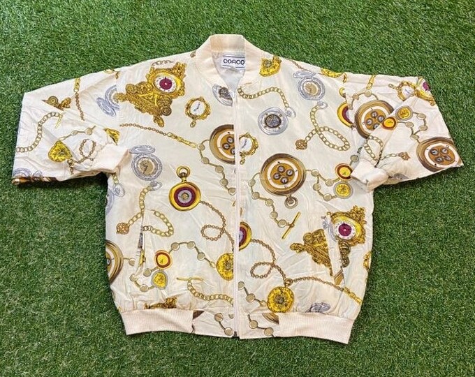 Vintage Coaco Jacket Size Medium M Quality Great Fit Classic Artsy Fashion 1980s 80s Silk Bomber Zip up All Over