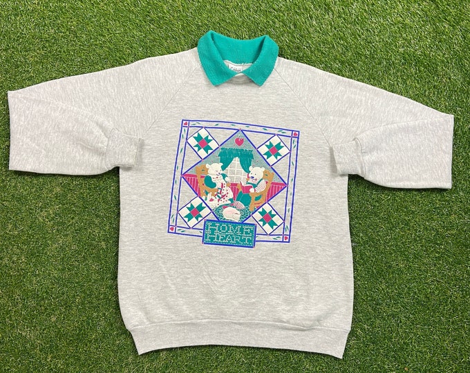 Vintage Teddy Bear Home Heart Crewneck Sweatshirt Gopher Sport Made USA Size Large L Polo Ralph Lauren RL American Apparel Bear Grandma