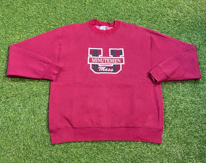 Vintage University of Massachusetts Minutemen Crewneck Sweatshirt Made Usa Size XL UMASS NCAA Basketball Amherst Boston New England 1990s