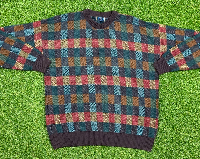 Vintage Cotton Traders Brown Knitted Crewneck Sweater Size Large L Quality 90s Comfortable Fit Warm Winter Fall Pull Over