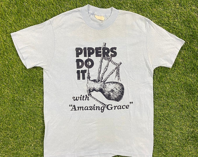 Vintage Pipers Do It with "Amazing Grace" T Shirt Sportswear ll Made USA Size Large L Baby Blue Colored Shirt