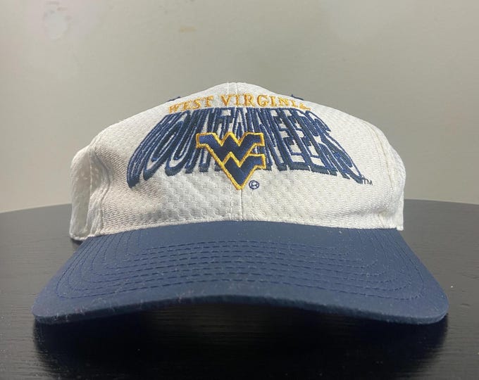 Vintage University of West Virginia Strap Back Hat OSFA Mountaineers WVU Ncaa College Football 1990s 90s