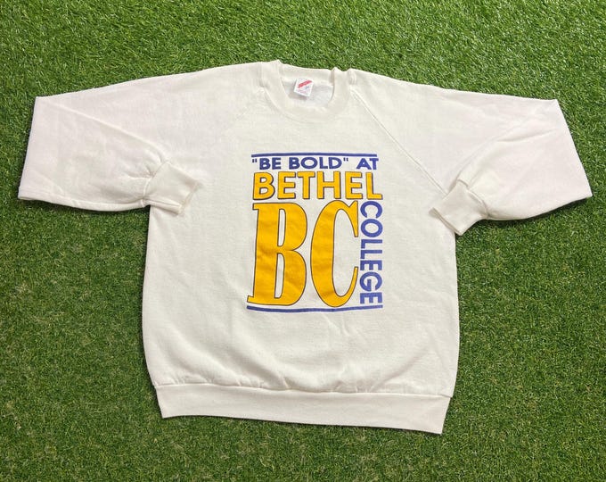 Vintage Bethel College Crewneck Sweatshirt Made USA Size Large L North Newton Kansas Classic 1990s 90s Pull Over