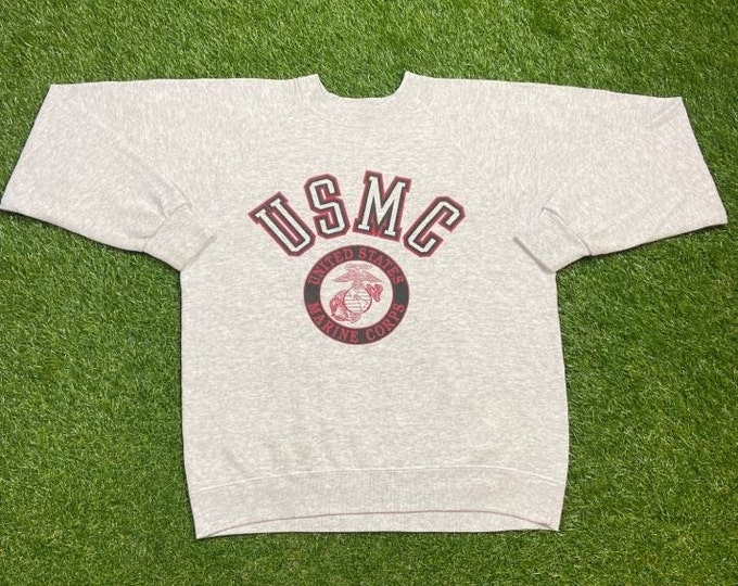 Vintage USMC Crewneck Sweatshirt Soffe Sweats Made USA Size Large L Marines Army United States Military 1990s 90s Pull Over 3M