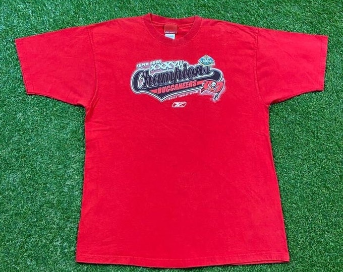 Vintage Tampa Bay Buccaneers 2003 Super Bowl Champions T Shirt Tee Reebok Size Xtra Large XL NFL Football Florida Tom Brady TB12 00s