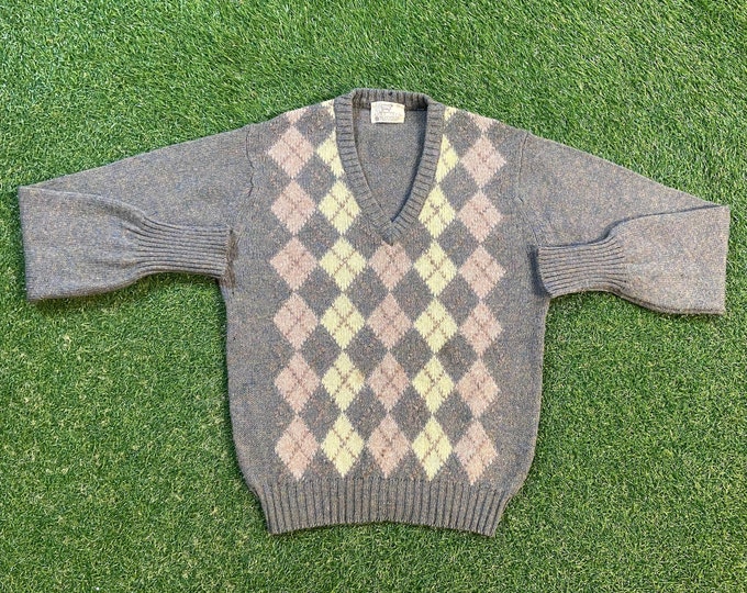 Vintage Gray Knitted V Neck Sweater Lord Jeff Size Small S Quality Warm Winter Fashion Pull Over Oversized